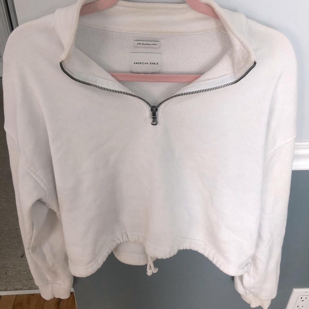 American eagle ahh-mazingly soft cropped collared front tie quarter zip